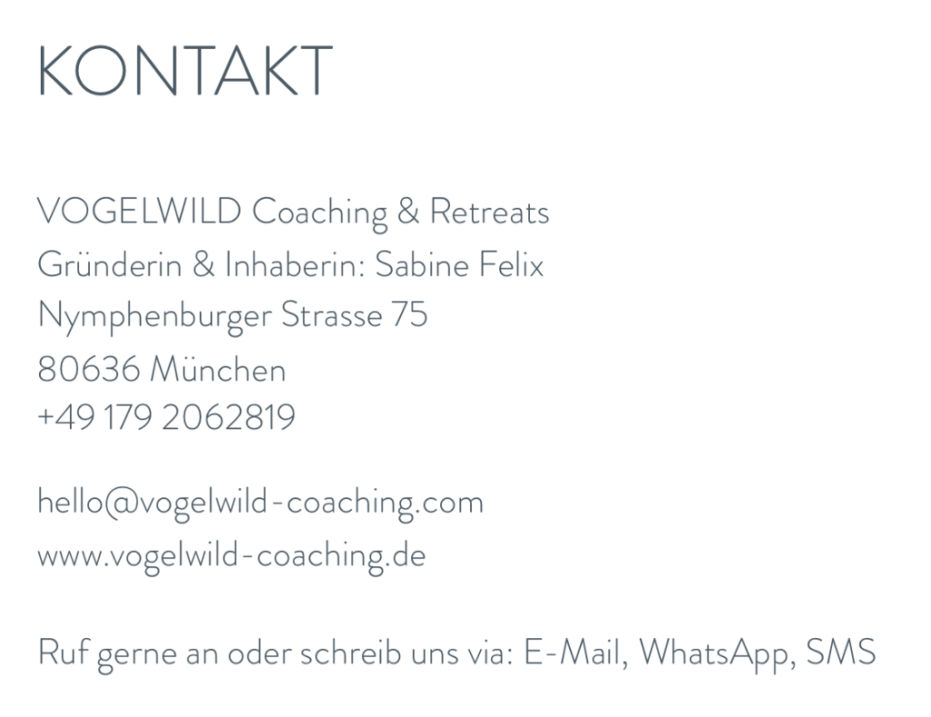 Kontakt Sabine Felix
: Vogelwild & der Weg zur inneren Führung